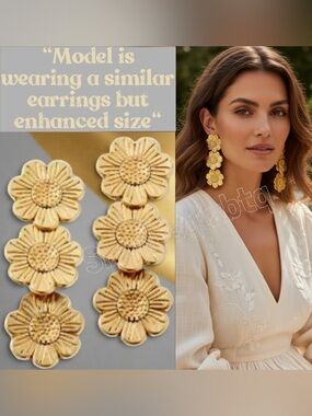 NWT Authentic Binker + Eliza Daisy 24K Gold Plated Triple Drop Earrings